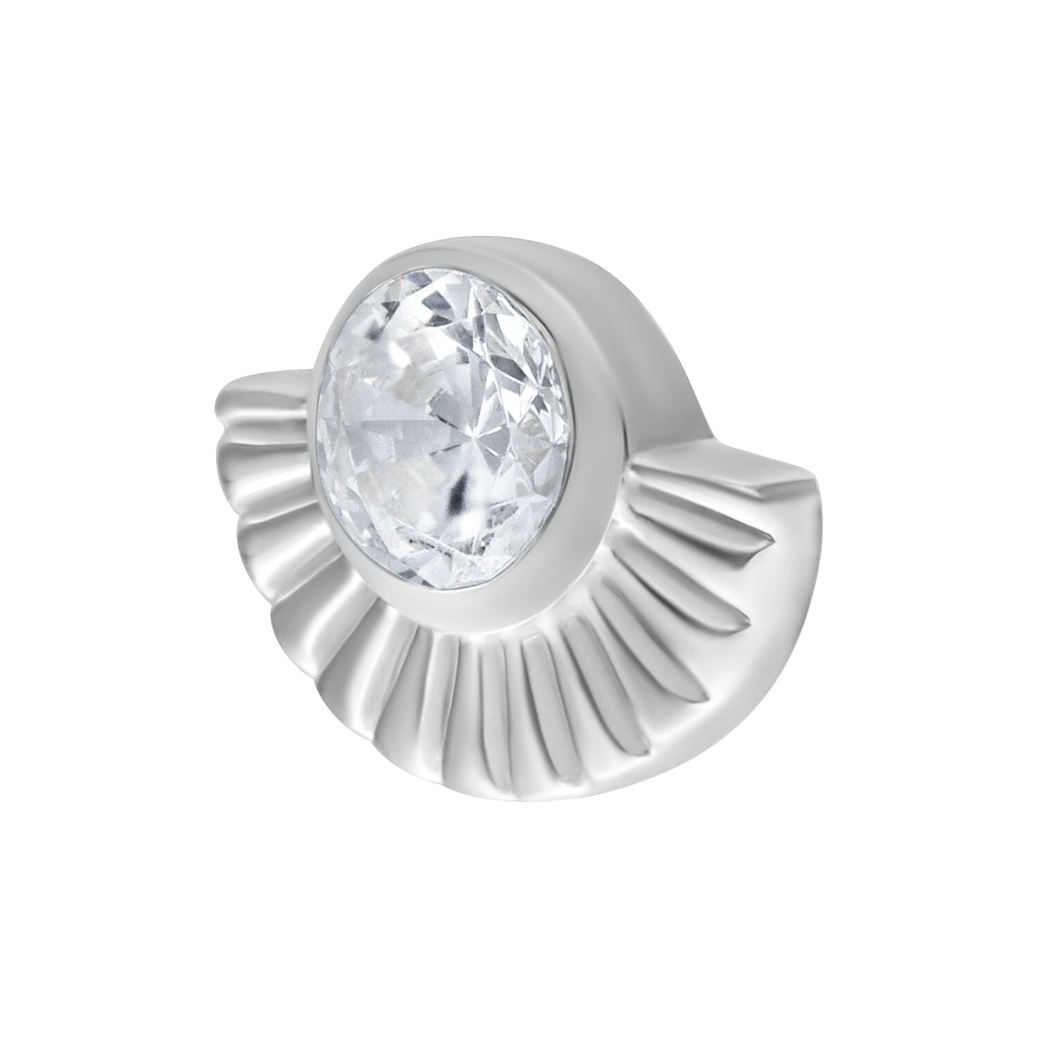 Argento Push Fit con grande cristallo lucente su sfondo bianco