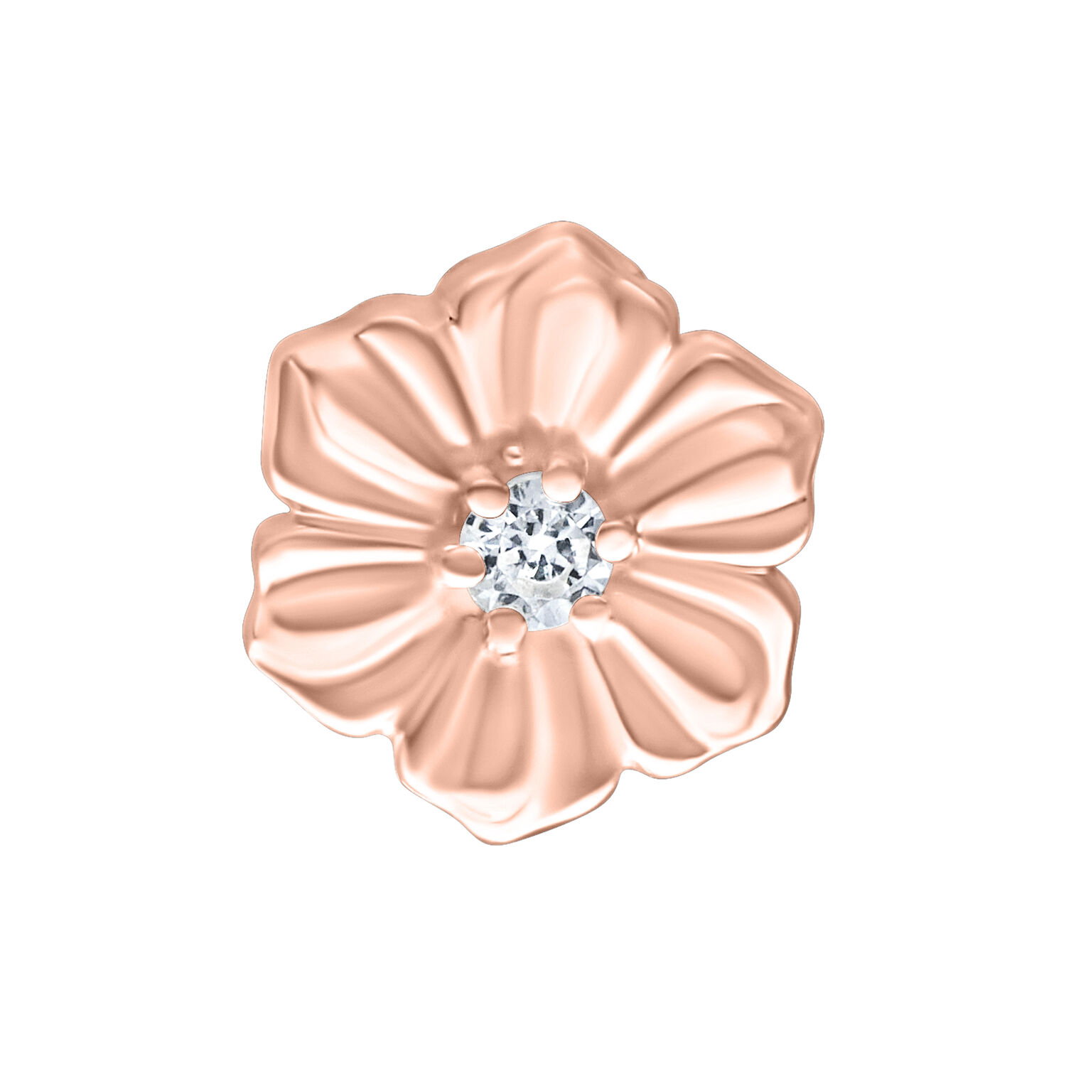Decorazione Hibiscus in oro rosa con pietra lucente al centro su sfondo bianco
