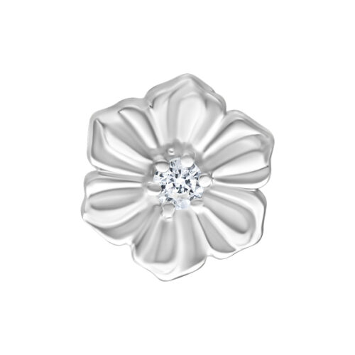 Accessorio floreale Hibiscus in argento con pietra lucente al centro su sfondo bianco