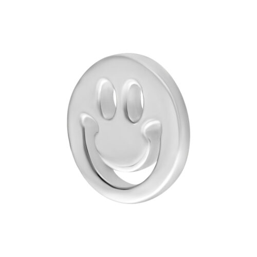 Smiley d'argento in forma rotonda su sfondo bianco