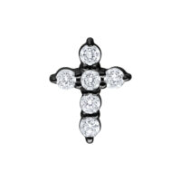 Punta a croce in cristallo nero con pietre scintillanti, sfondo studio