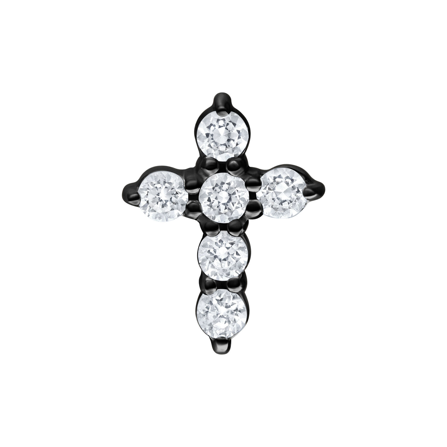 Punta a croce in cristallo nero con pietre scintillanti, sfondo studio