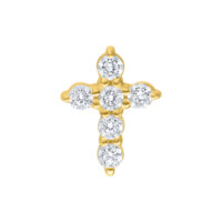 Golden Push Fit Crystal Cross Attachment Attacco a croce dorato con cristalli chiari su sfondo bianco
