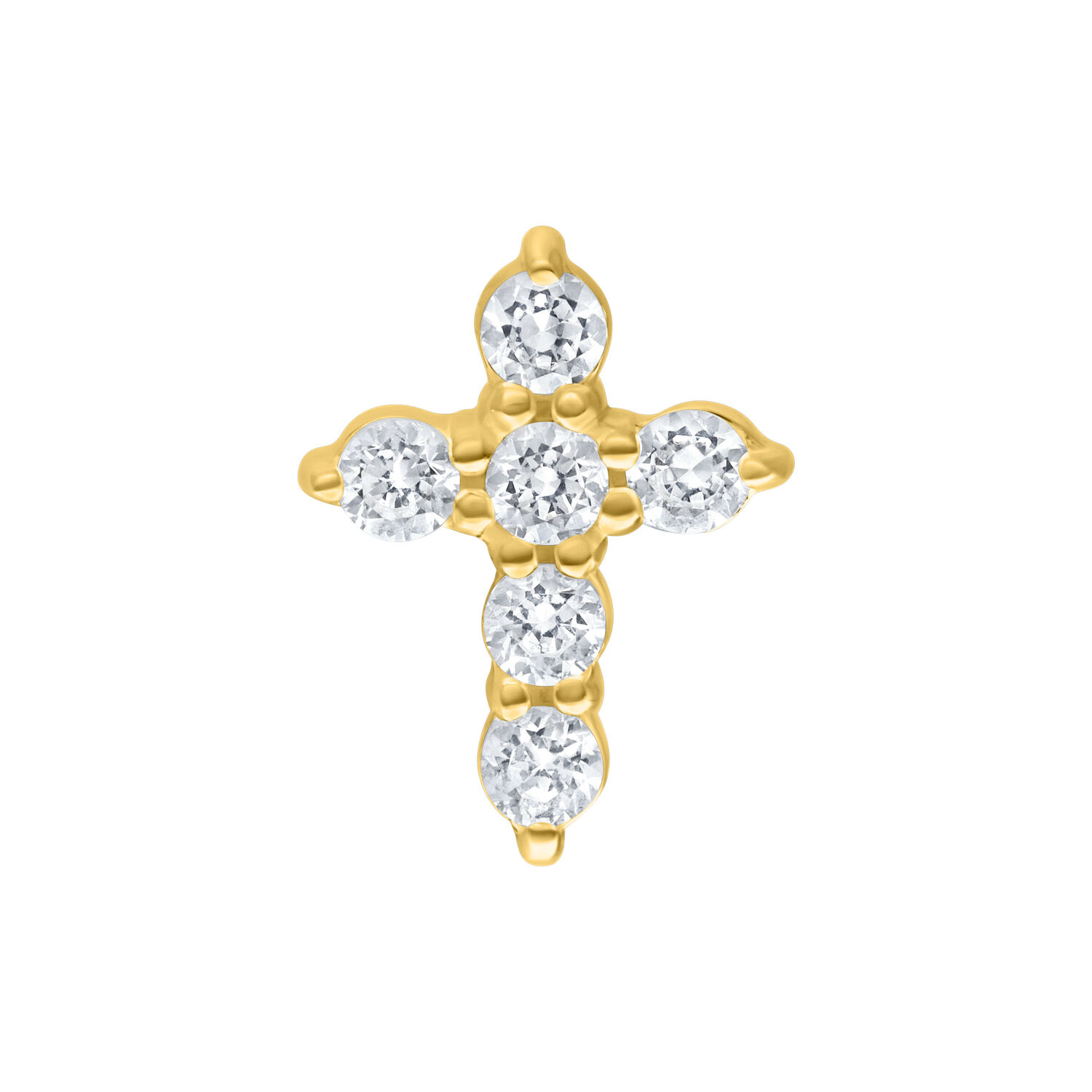 Golden Push Fit Crystal Cross Attachment Attacco a croce dorato con cristalli chiari su sfondo bianco