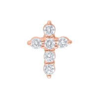 Top a croce in oro rosa con cristalli su sfondo bianco