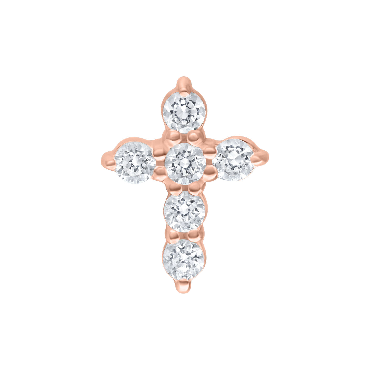 Top a croce in oro rosa con cristalli su sfondo bianco