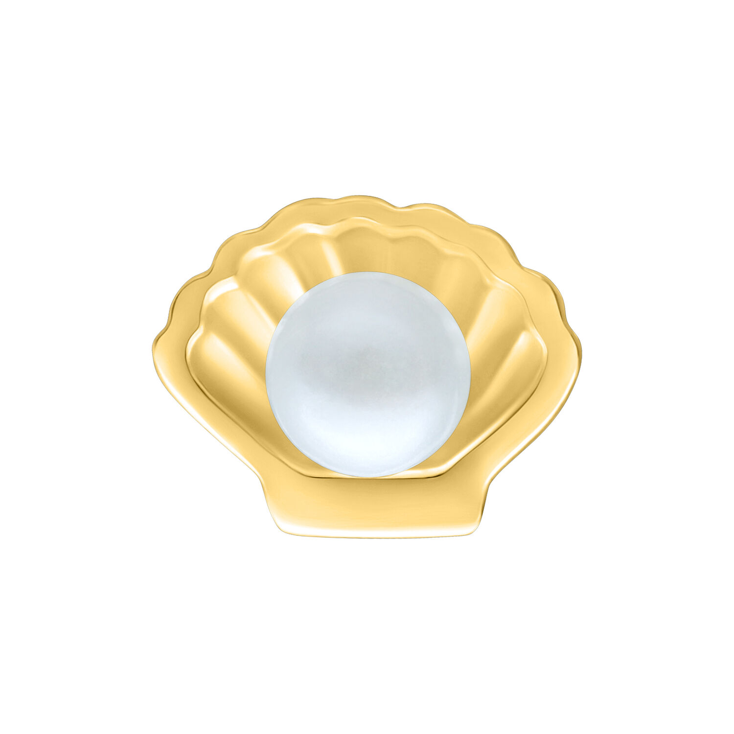 Inserto a conchiglia dorato con perla bianca su sfondo bianco