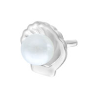Inserto a conchiglia argento per Push Fit con perla bianca su sfondo bianco