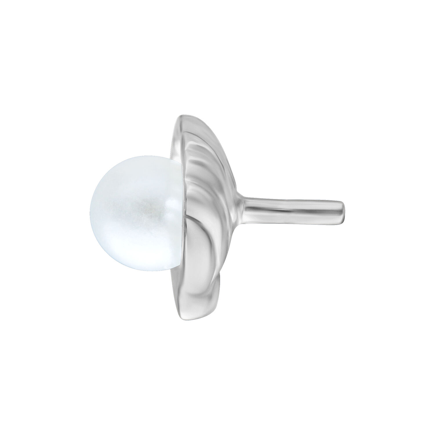 Argento Push Fit con perla bianca su sfondo bianco