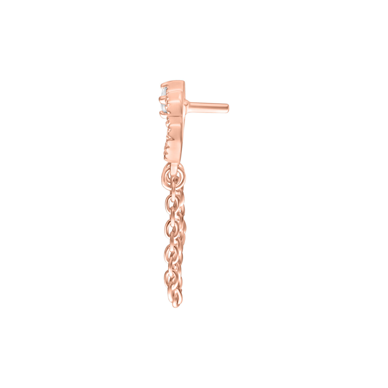 Punta Push Fit in rosé gold con catena e pietra su sfondo bianco
