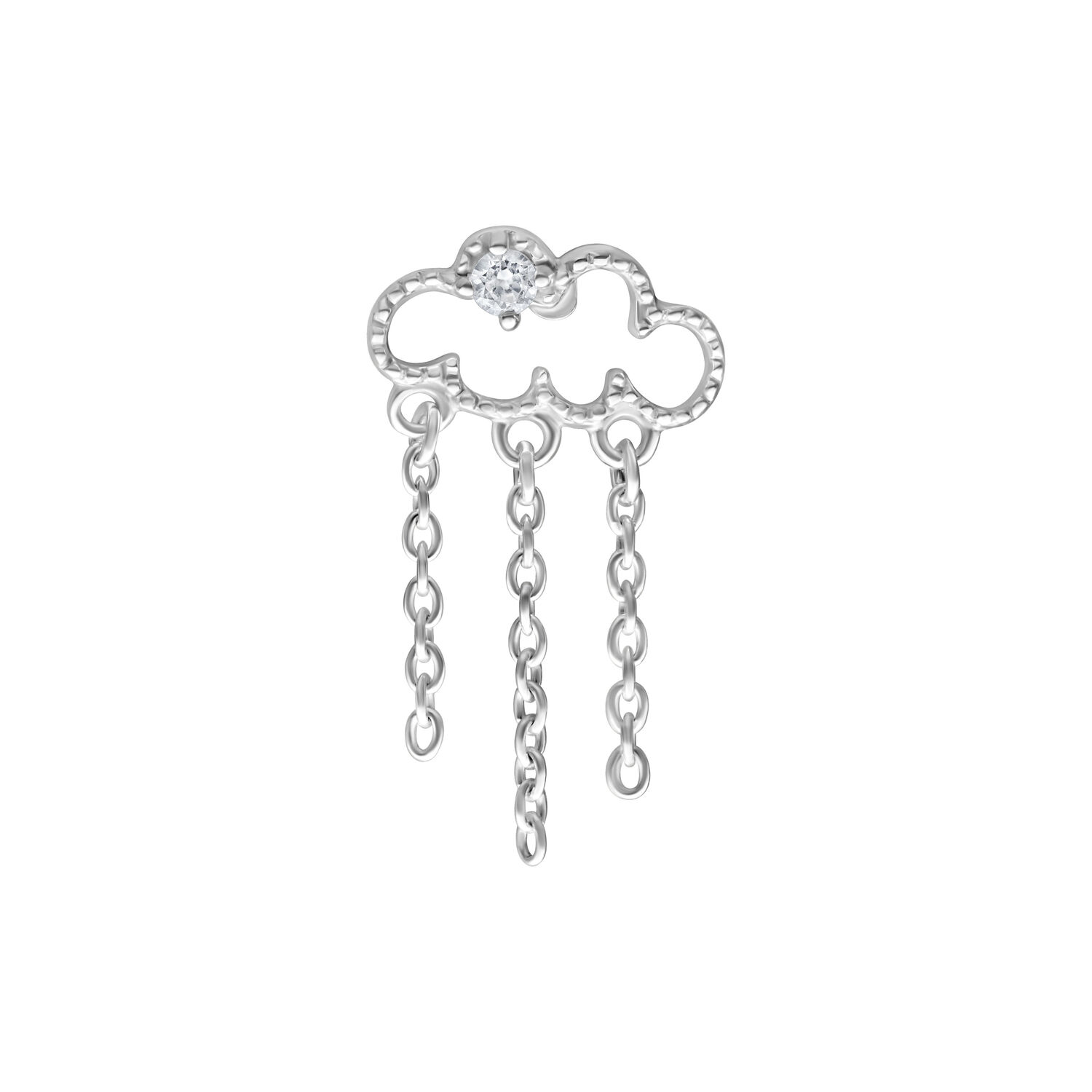 Argento Cloudy Attacco con catene e cristallo su sfondo bianco