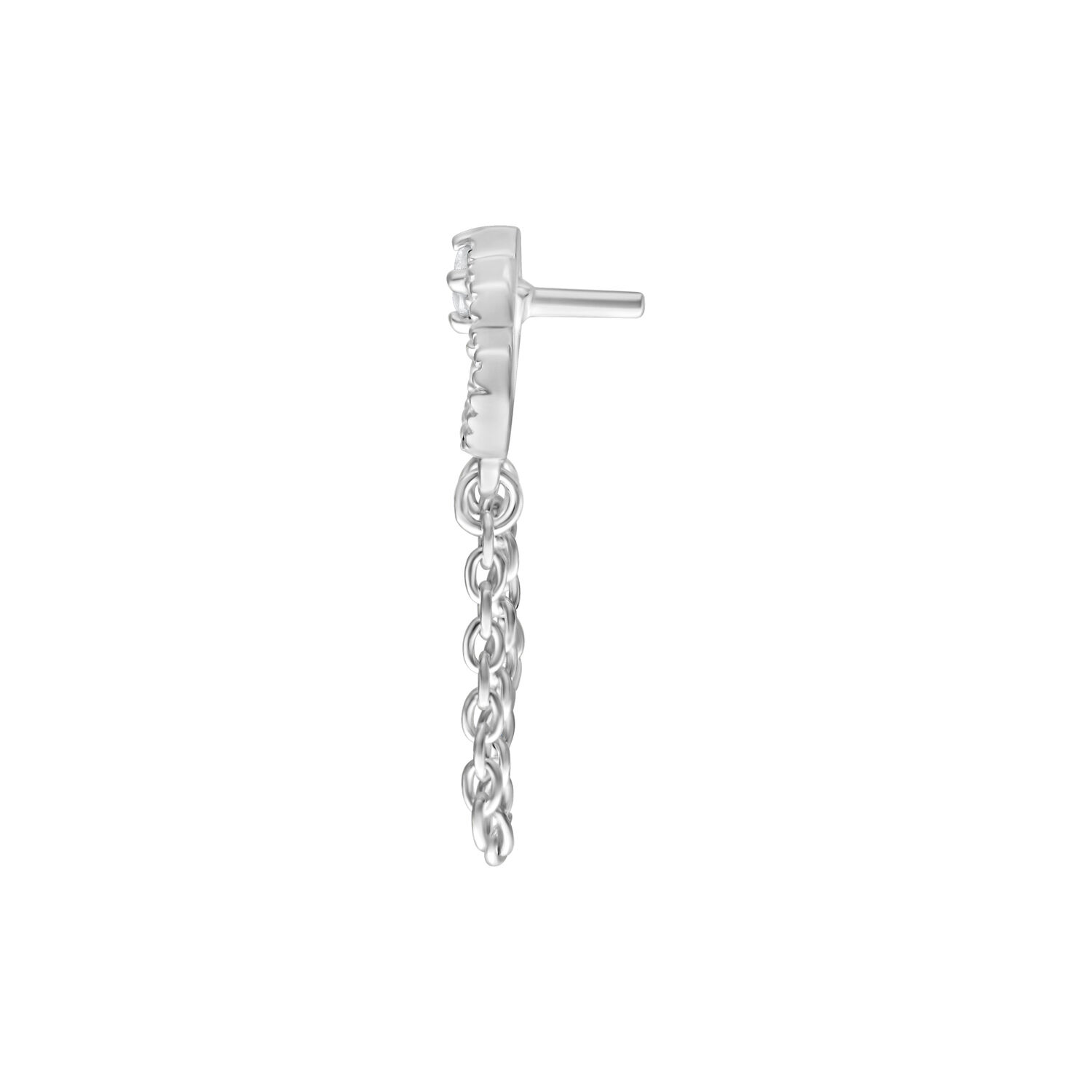 Inserto argento per piercing Push Fit con ciondolo a catena su sfondo bianco