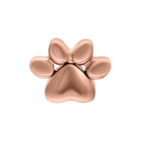 Accessorio a forma di zampa in rosé dorato su sfondo bianco