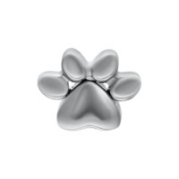 Accessorio a forma di zampa in titanio argento su sfondo bianco