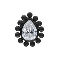 Accessorio in titanio nero con goccia di cristallo su sfondo bianco