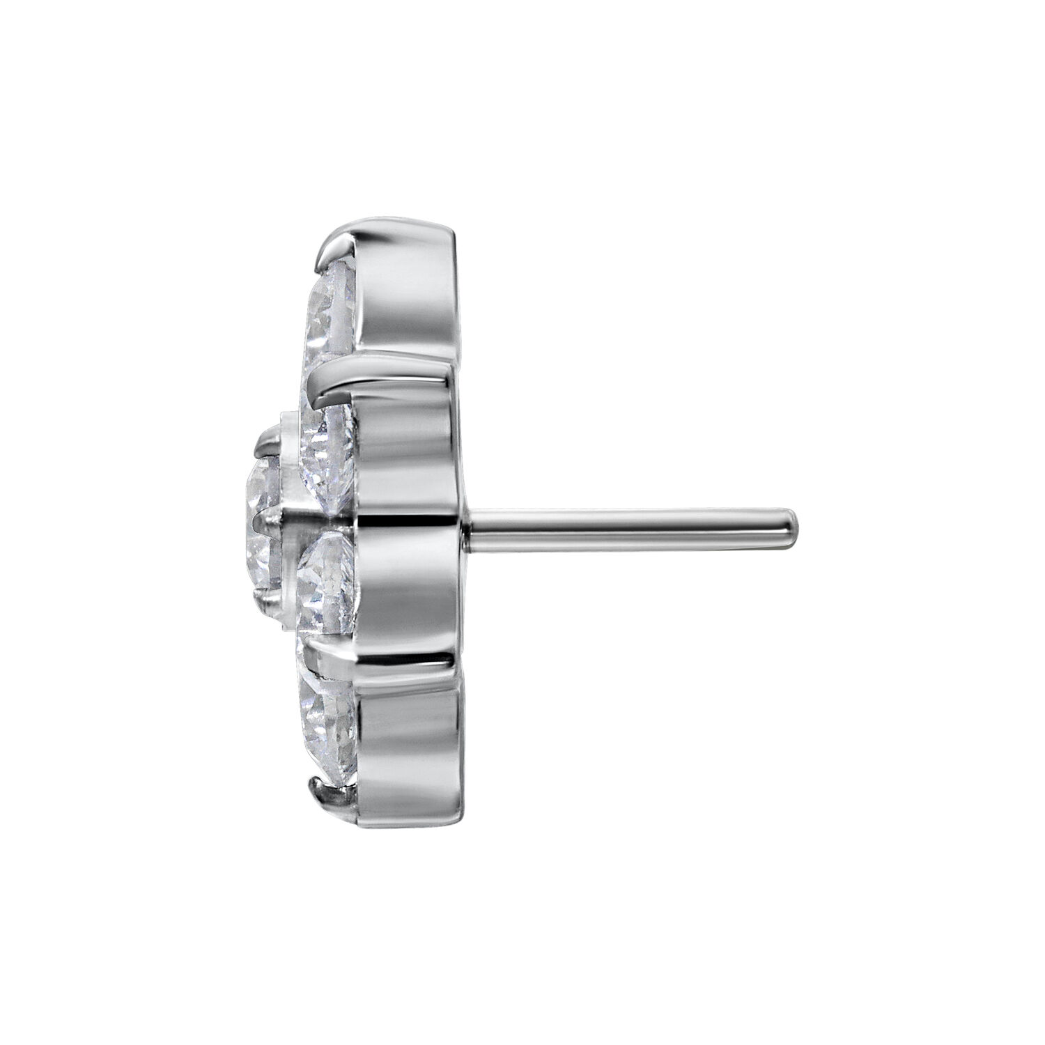 Fiore in Oro Bianco con cristalli chiari su sfondo bianco