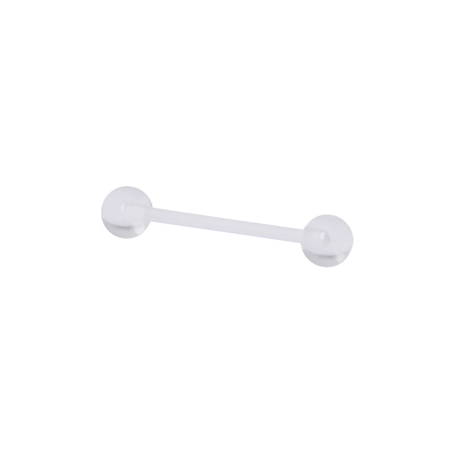 Barbell trasparente in PTFE con sfere chiare su sfondo bianco
