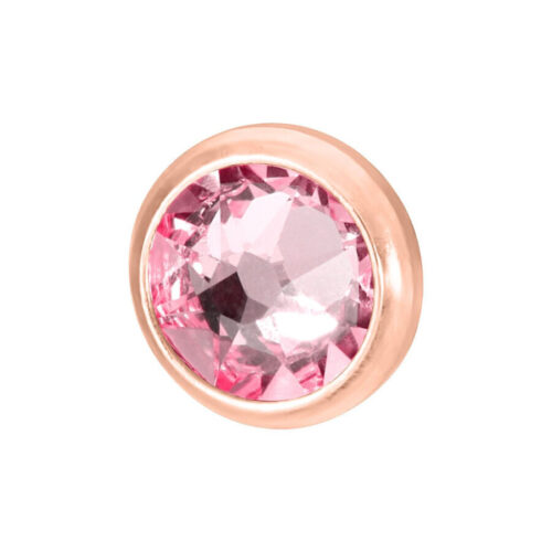 Punta di cristallo rosa, 3mm, in montatura oro rosa su sfondo bianco