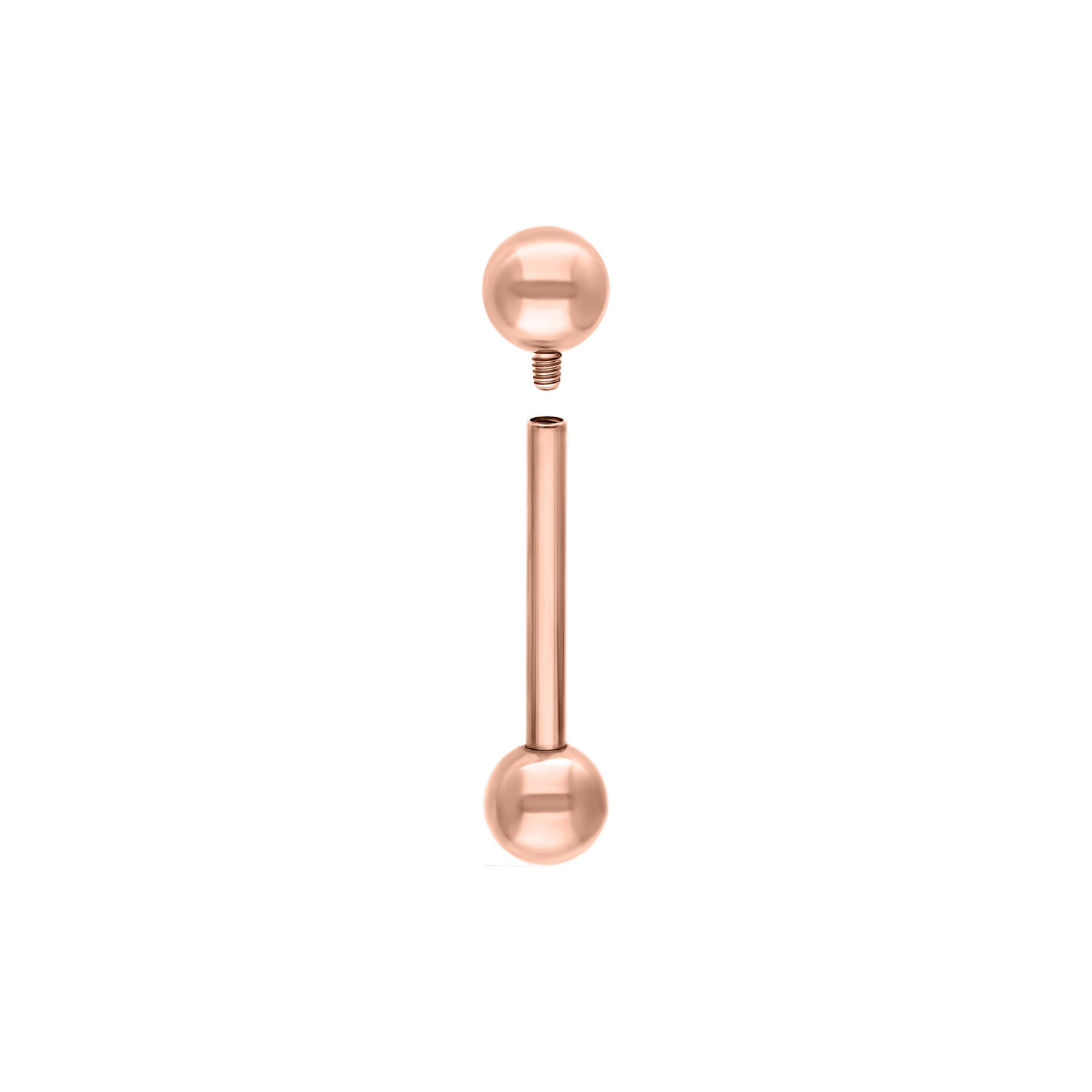 Micro barbell in titanio oro rosa, filettatura esterna, sfondo bianco