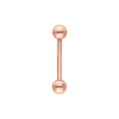 Micro Barbell in titanio oro rosa con due sfere su sfondo bianco