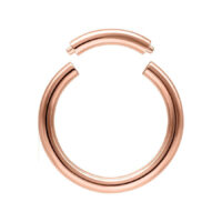 Anello segmentato in oro rosa di titanio con 1,6 mm di spessore e 10 mm di diametro interno su sfondo bianco