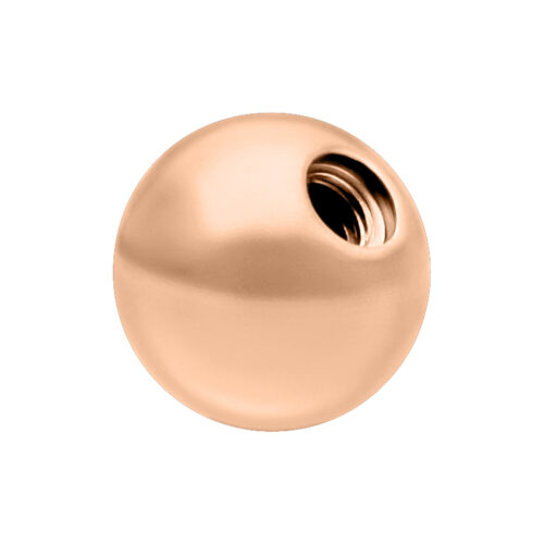 Sfera in titanio rosé con dimensione di 3,0 mm e diametro del filetto di 1,2 mm su sfondo bianco