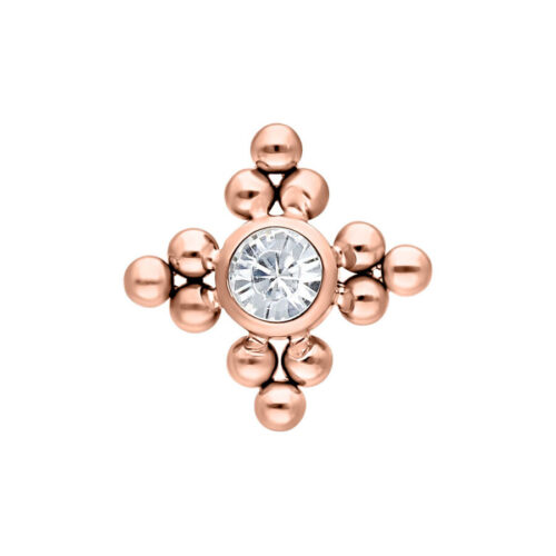 Attacco in titanio oro rosa per filettatura interna con cristallo chiaro, sfera da 3 mm