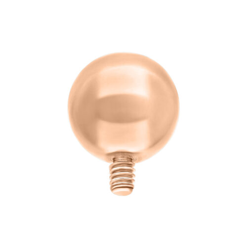 Sfera in titanio color oro rosa con filettatura esterna su sfondo bianco