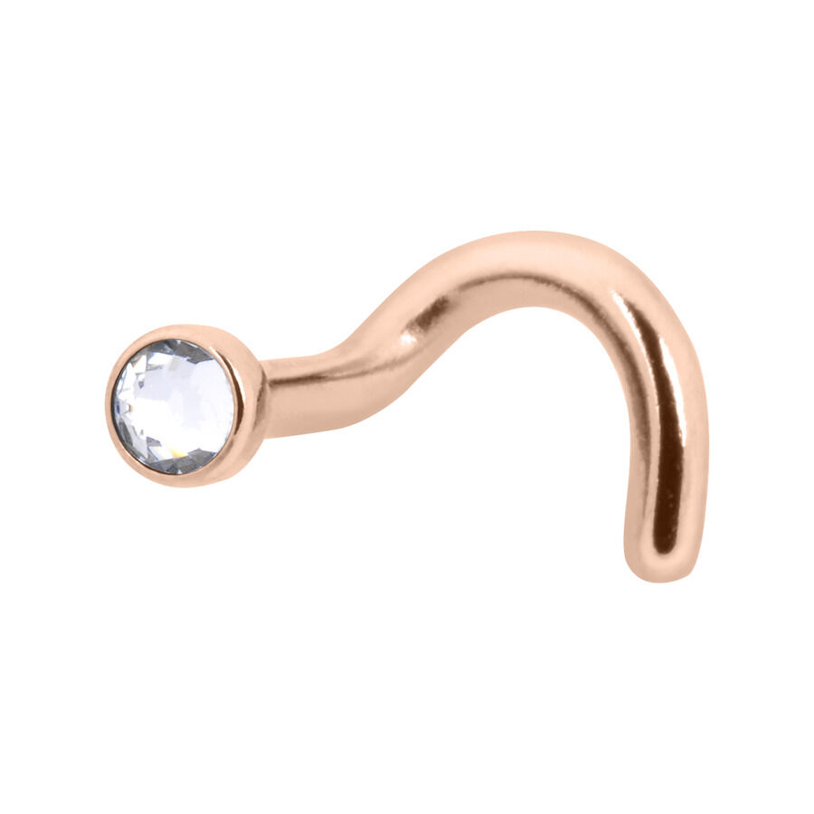 Piercing nasale in Titanio Roseline con cristallo chiaro su sfondo bianco