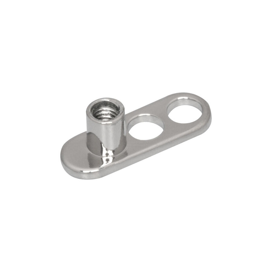 Dermal Anchor in titanio argento con 2 fori su sfondo bianco