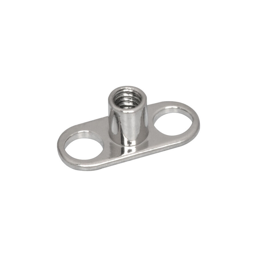 Distanzhalter in titanio argento con due fori su sfondo bianco