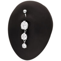 Banana Bell in argento con tre cristalli chiari su display nero