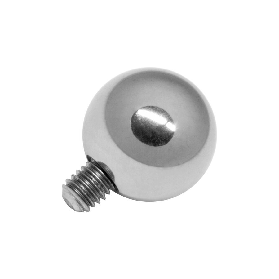 Sfera di ricambio in titanio argento con filettatura esterna su sfondo bianco