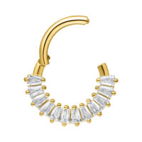 Euphoria Septum Clicker oro con cristalli Septum Clicker dorato con cristalli chiari su sfondo bianco