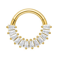 Euphoria Septum Clicker Oro con Cristalli Septum Clicker dorato in acciaio chirurgico con cristalli chiari su sfondo bianco