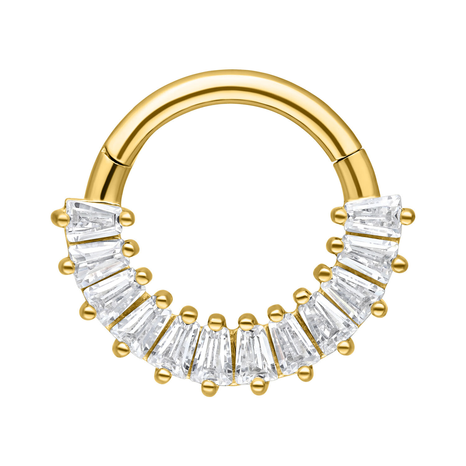 Euphoria Septum Clicker Oro con Cristalli Septum Clicker dorato in acciaio chirurgico con cristalli chiari su sfondo bianco