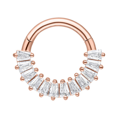 Septum Clicker in oro rosa con cristalli chiari su sfondo bianco