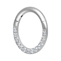 Clicker septum argento con cristalli chiari su sfondo bianco