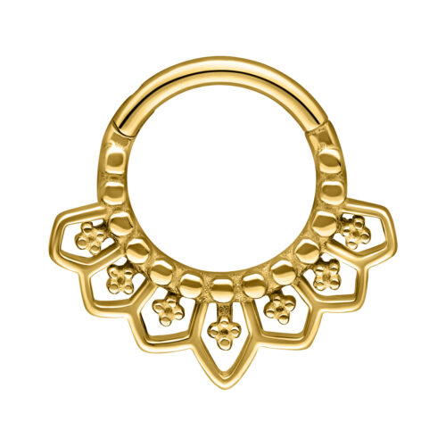 Clicker Septum dorato con design dettagliato su sfondo bianco