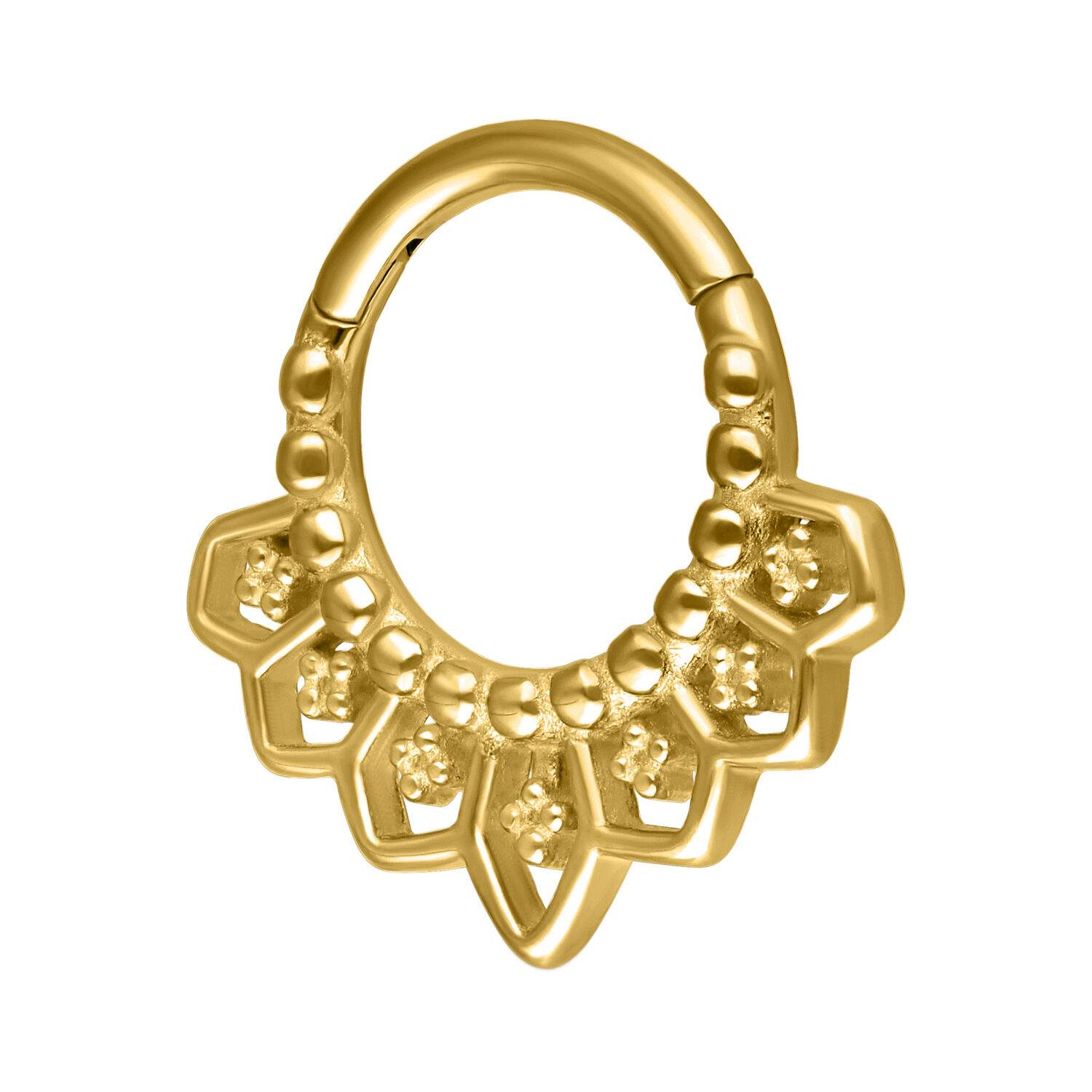 Clicker Septum dorato con design dettagliato su sfondo bianco