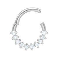 Clicker per setto in argento in acciaio chirurgico con cristalli chiari su sfondo bianco