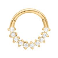 Clicker per setto Glamorous in metallo dorato con cristalli chiari su sfondo bianco