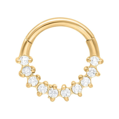 Clicker per setto Glamorous in metallo dorato con cristalli chiari su sfondo bianco