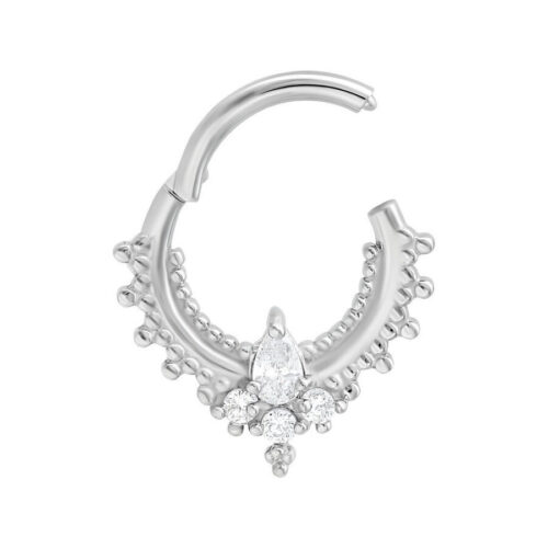 Oriental Drop Clicker in argento con cristalli su sfondo bianco
