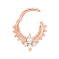 Clicker per septum in oro rosa con cristallo a goccia e decorazioni a sfera