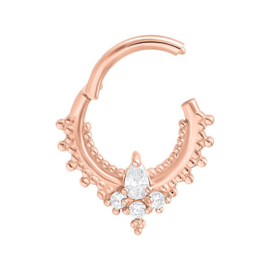Clicker per septum in oro rosa con cristallo a goccia e decorazioni a sfera