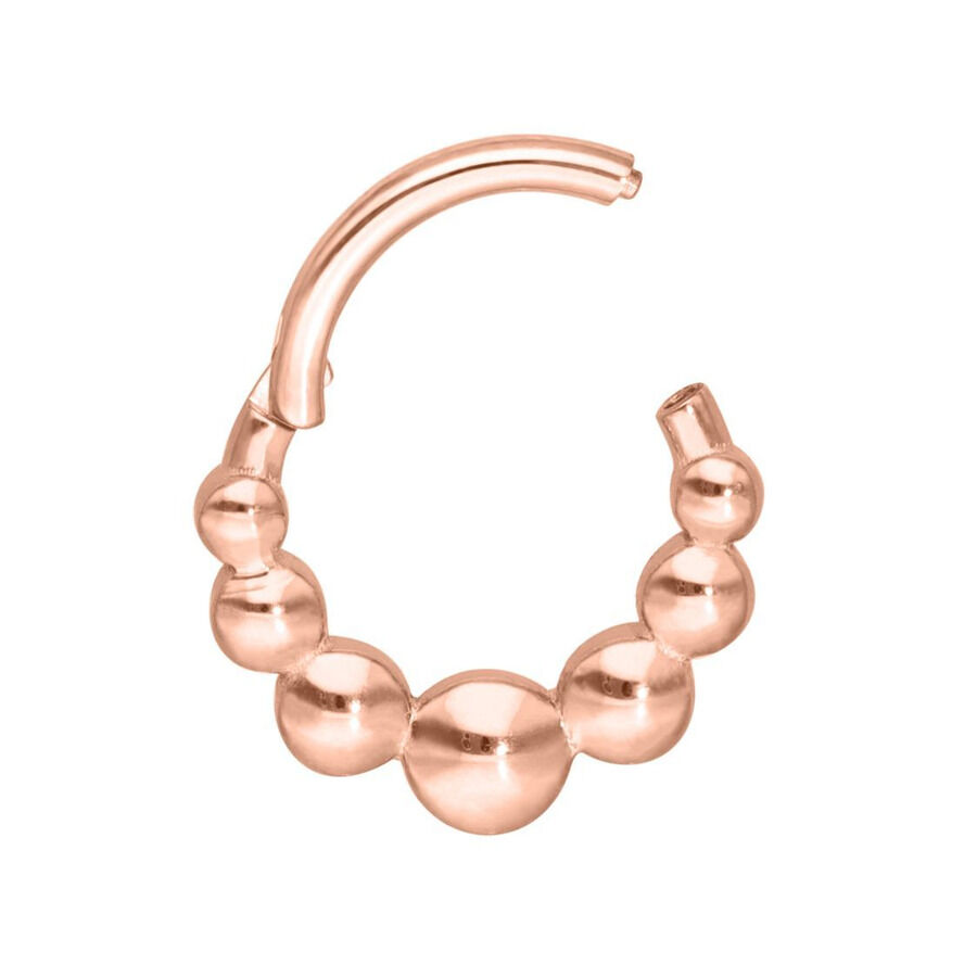 Septum Clicker in Rosé Gold mit Kugeldesign auf weißem Hintergrund