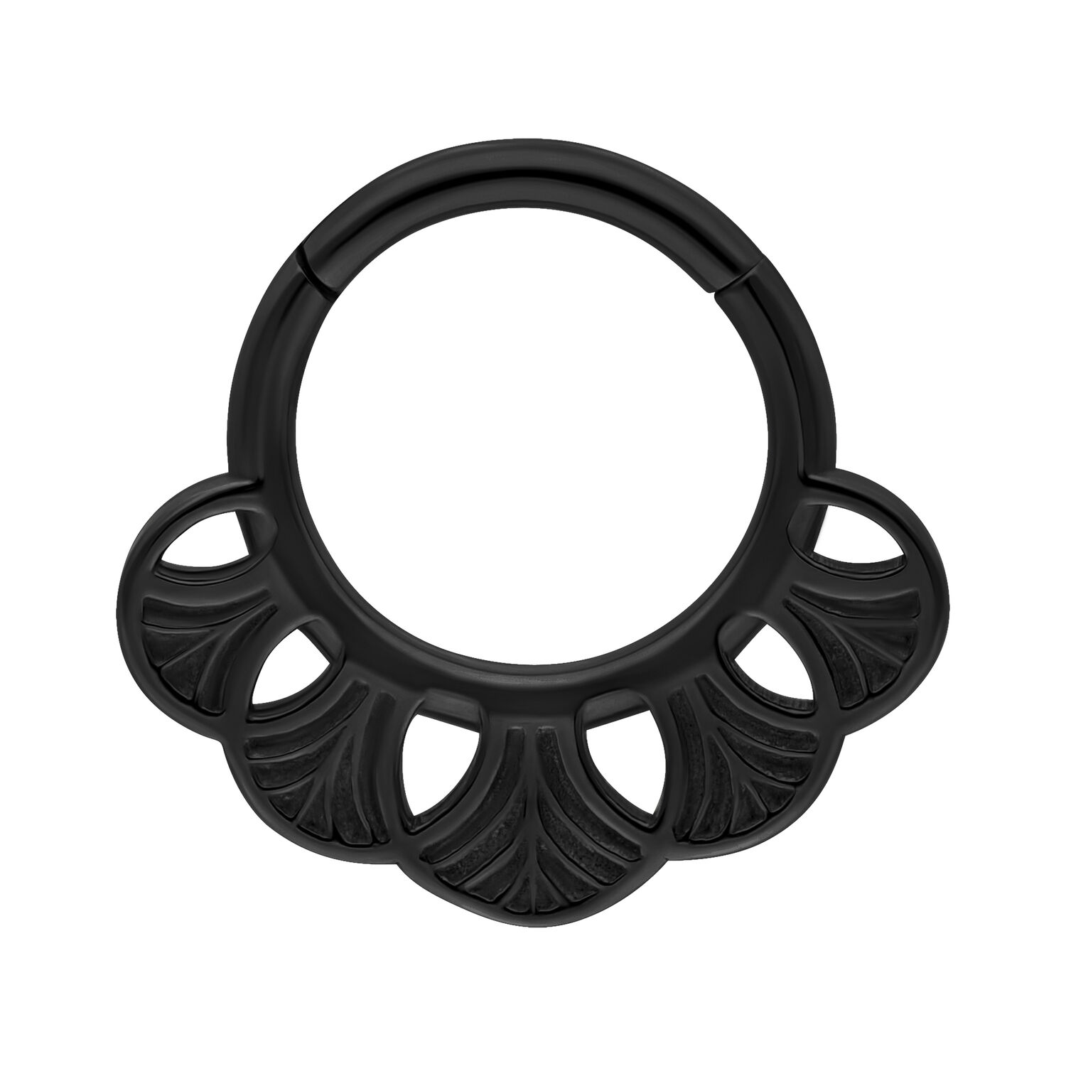 Ginkgo Clicker nero in acciaio chirurgico 316L su sfondo bianco