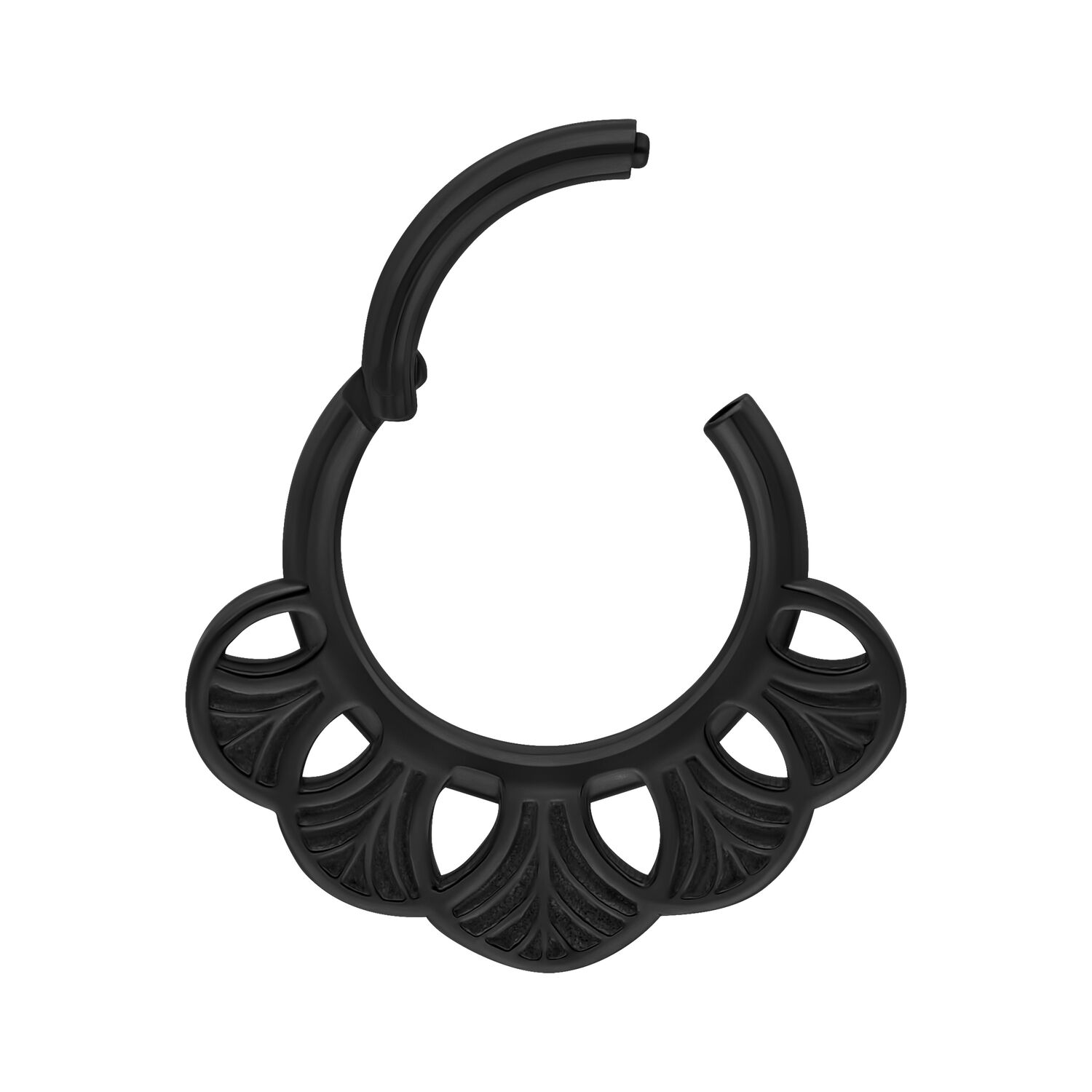 Clicker Ginkgo nero in acciaio chirurgico su sfondo bianco