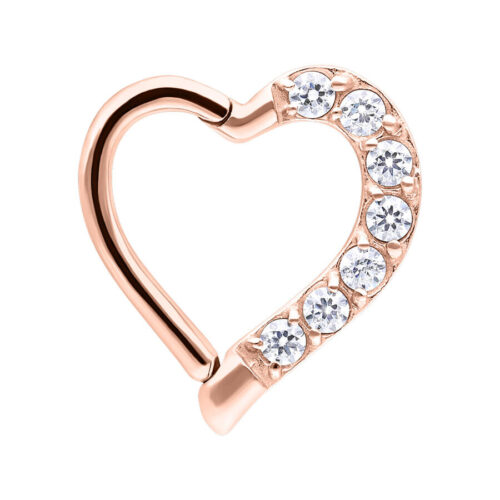 Anello a cuore in oro rosa con cristalli chiari, 8,0 mm, su sfondo bianco